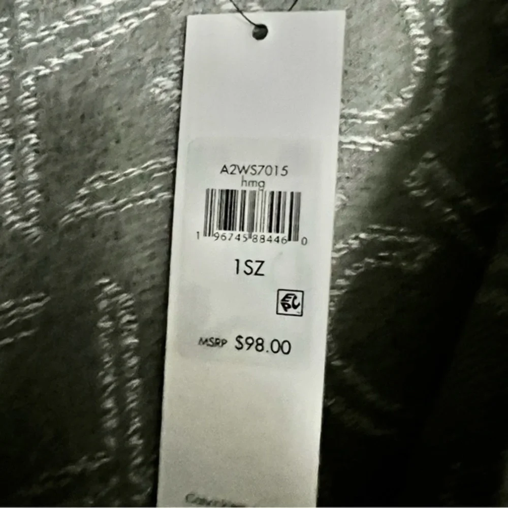 Calvin Klein Washable Knit Shawl. NWT Gray and Cream CK Logo